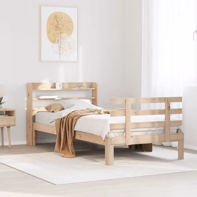 Berkfield Home Rustic Pine Bed Frame with Headboard and Side Compartments, Brown, W/D/H: 100 x 200 cm