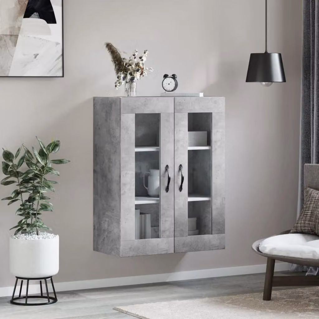 Berkfield Home Wall Mounted Cabinet in Concrete Grey with Glass Doors, W/D/H: 69.5 x 34 x 90 cm – 3
