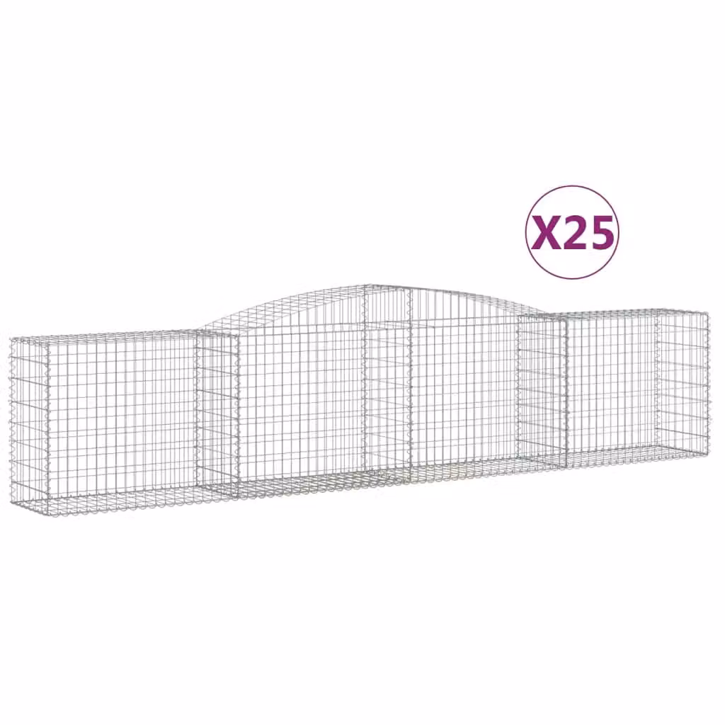 Berkfield Home Arched Gabion Baskets, 25 Pieces, Silver Galvanised Steel, W: 400 cm, D: 50 cm, H: 80-100 cm – 2
