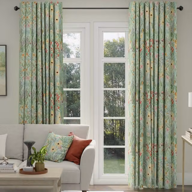 ANTE DECOR Meadow Tapestry Made To Measure Blackout Curtains in Blue and Multicolour Floral Design