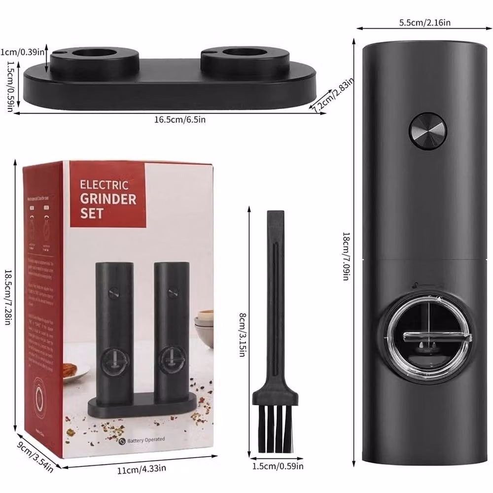 FLAVORA 2 Pack Electric Salt and Pepper Grinders with LED in Black – 2