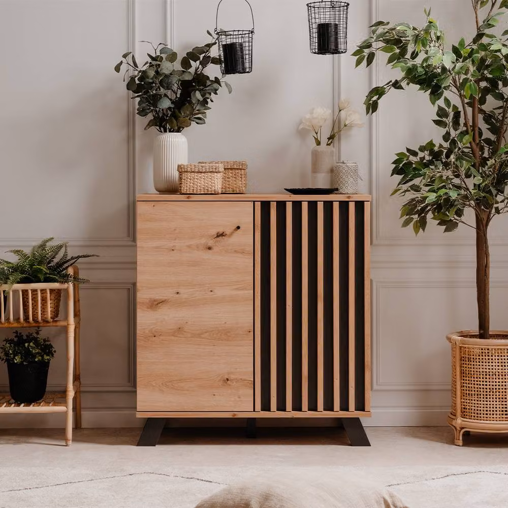 CALICOSY LUBLIN 2-Door Modern Sideboard in Light Brown Artisan Oak Decor, W: 80 cm, H: 85 cm, D: 40 cm – 2