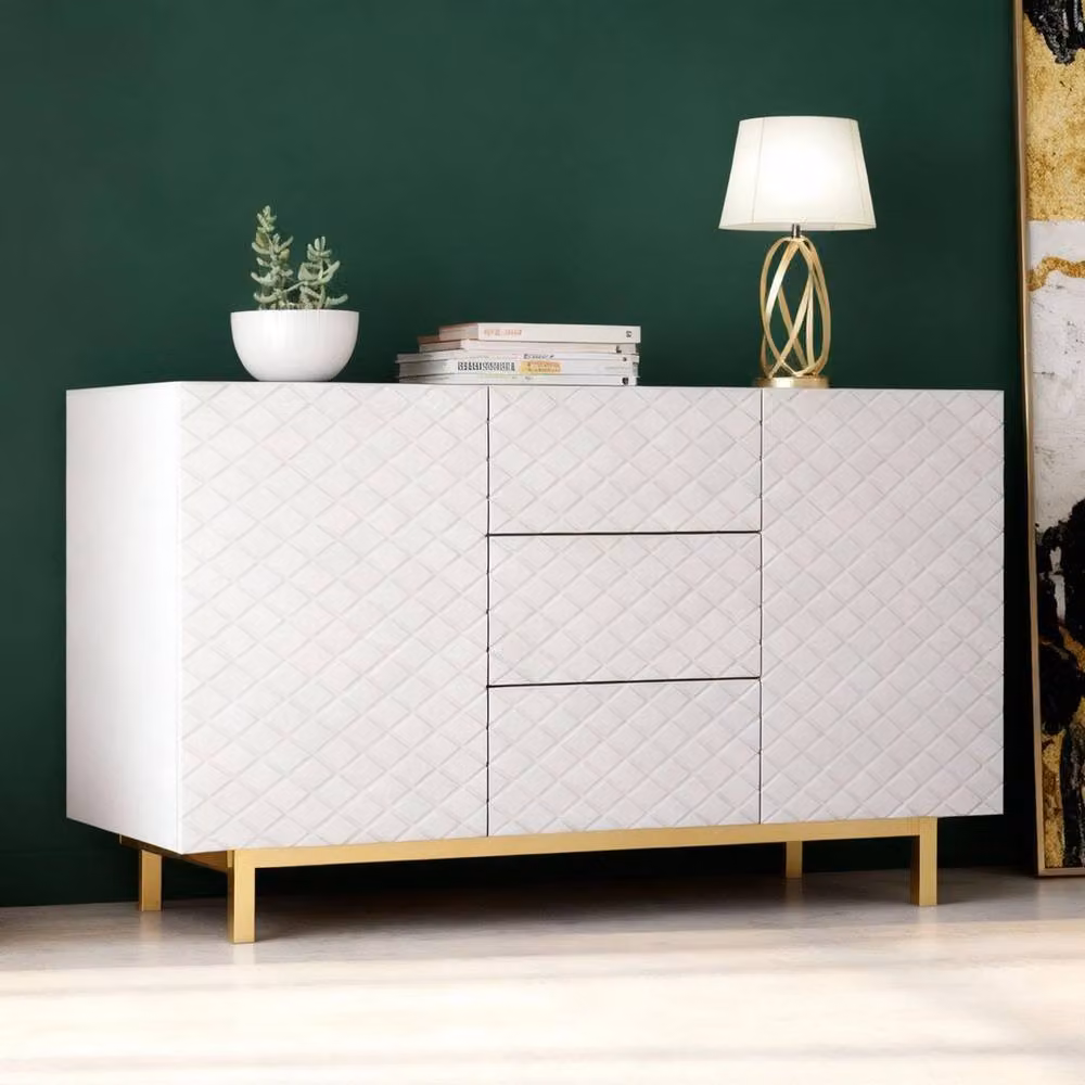 FORGEVIO Modern Geometric TV Unit Sideboard Cabinet in White and Gold – 4