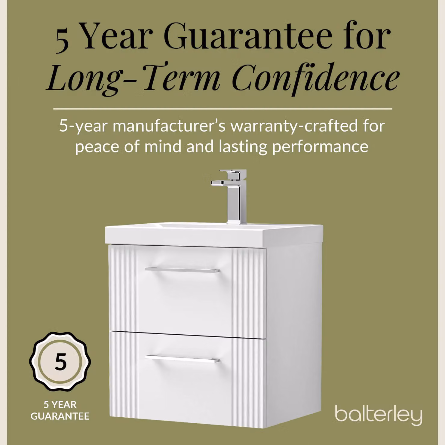 Balterley Wall Hung 2 Drawer Vanity Unit with Mid-Edge Basin, Satin White – 2