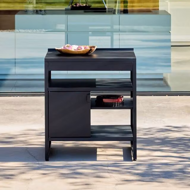 sweeek Black Stainless Steel Outdoor Kitchen Storage Module with 1 Door and 3 Shelves, W: 80 cm, D: 60 cm, H: 92.5 cm