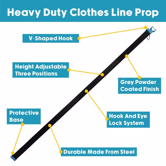 JVL Heavy Duty Coated Steel Clothes Line Prop, 2.5m, Black
