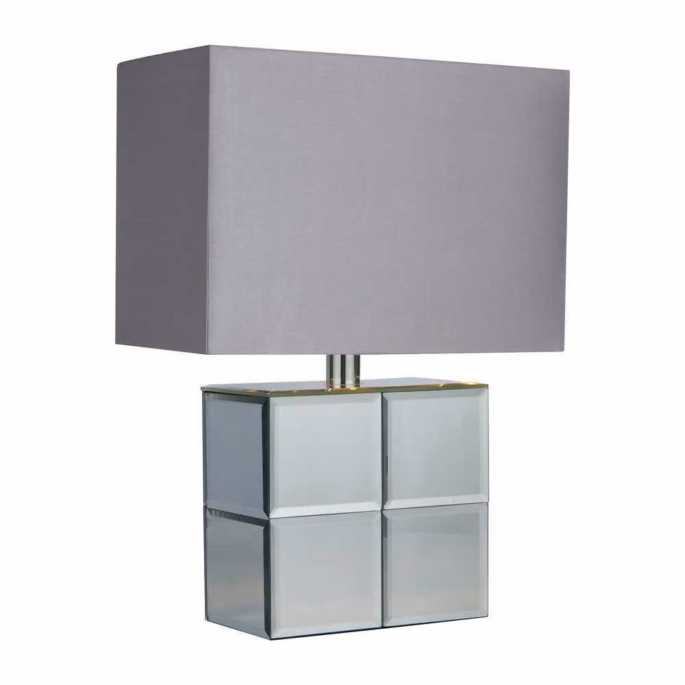Lighting Collection Mirror Cube Table Lamp in Silver and Chrome – 2