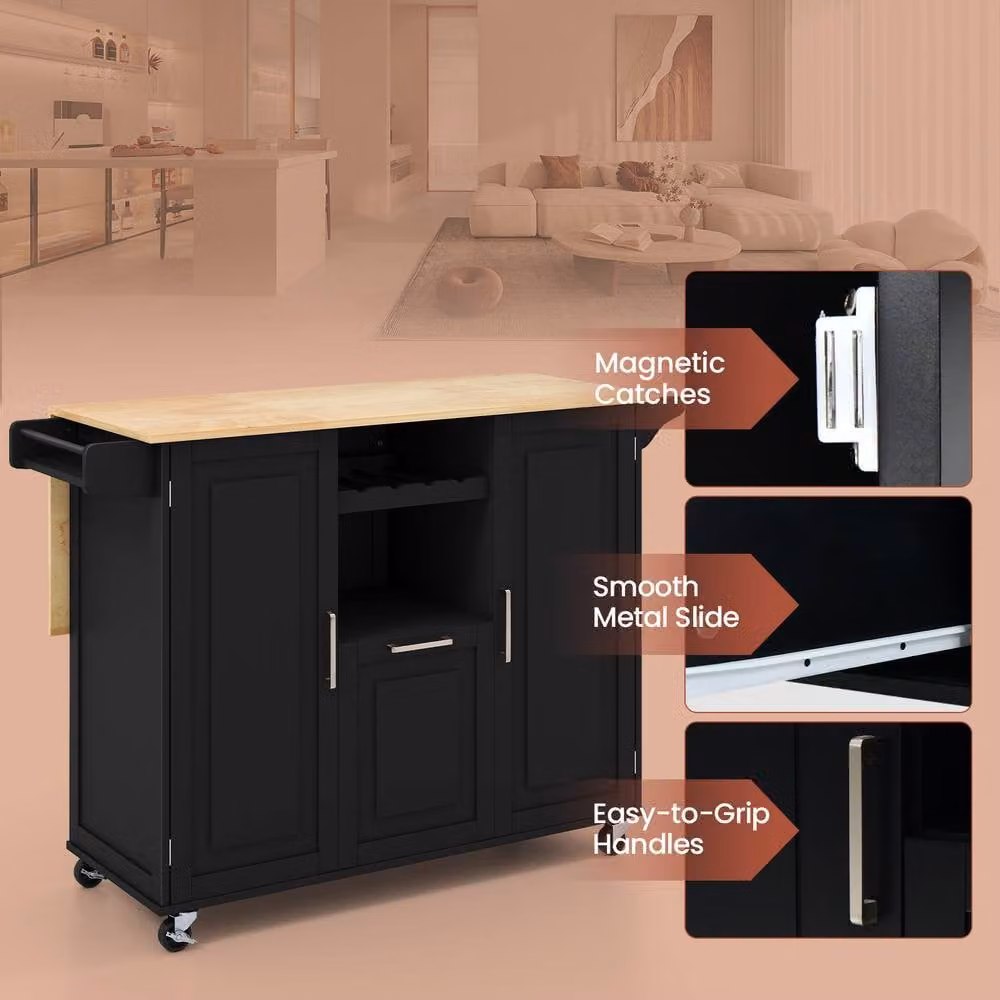 Costway Rolling Kitchen Trolley Cart with Drop-Leaf Countertop in Black – 7