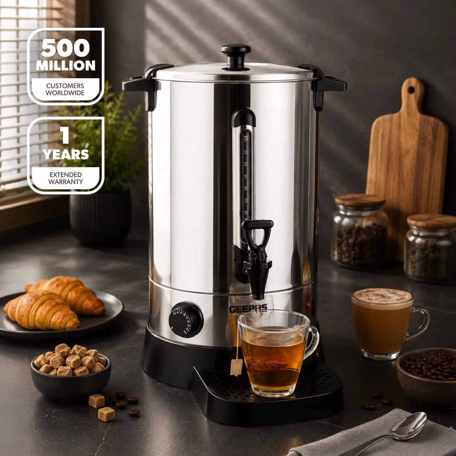 Geepas 20L Hot Water Dispenser Catering Urn, 1650W Stainless Steel Tea and Coffee Boiler with Keep Warm Function in Silver – 2