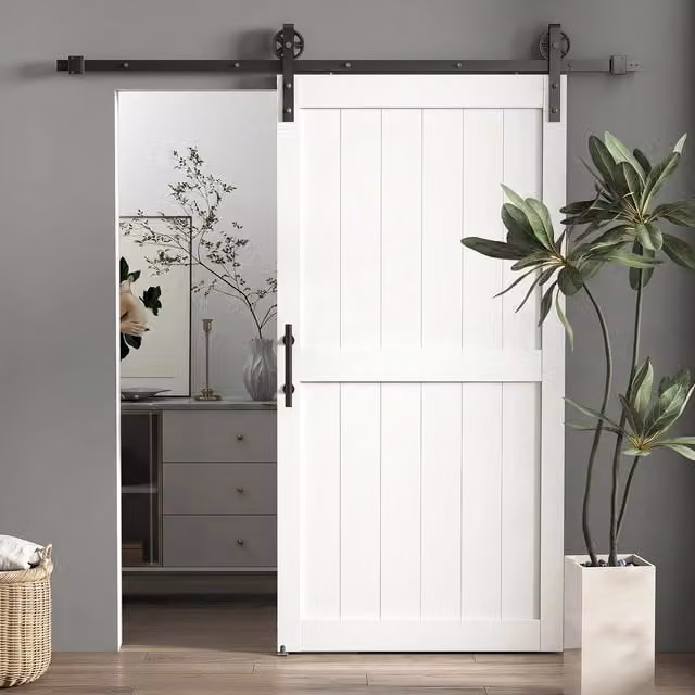 HOMCOM White Sliding Barn Door Kit with Track