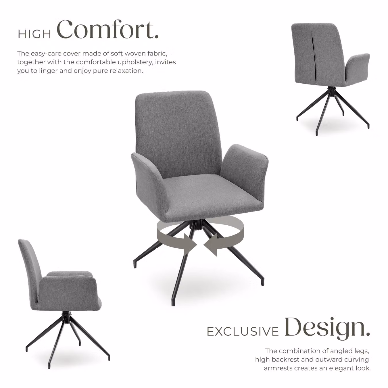 tectake Daya Set of 6 Swivel Chairs in Anthracite Dark Grey – 3