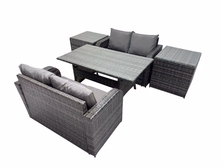 Fimous 4 Seat Outdoor Dining Sofa Set with 2 Side Tables in Dark Grey