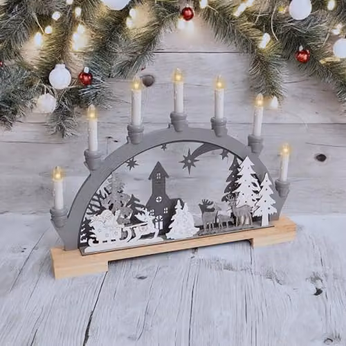 Netagon Battery Powered Wooden Festive Candle Bridge in Grey – 2