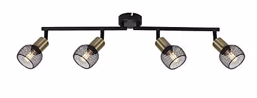 Globo Lighting Spotlight Industrial Metal Mesh Cylinder Shades in Black Matt and Antique Brass 54028-4 – 1