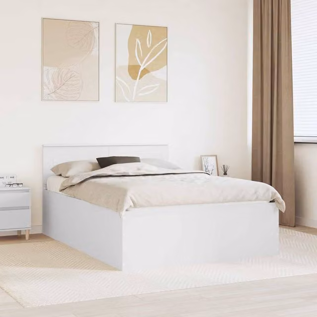Berkfield Home Modern Bed Frame with Headboard and Lift Up Base in White, W: 160 cm, L: 200 cm, Engineered Wood