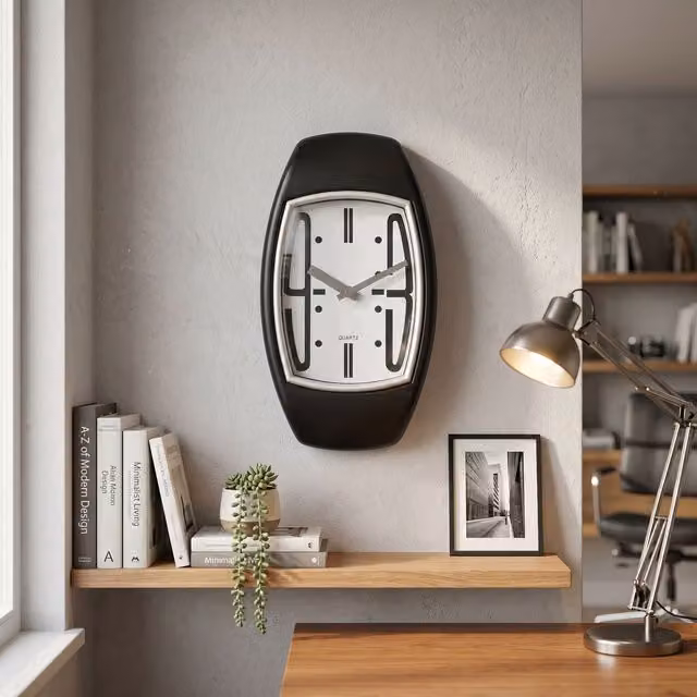 Premier Housewares Oval Modern Quartz Wall Clock in Black and White – 3