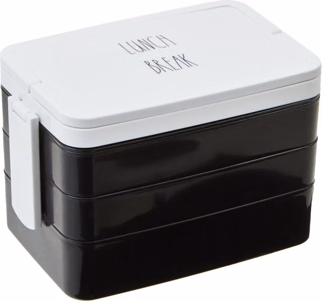 Premier Housewares Minimalist Bento Lunch Box with Cutlery and Dividers in Black and White – 1