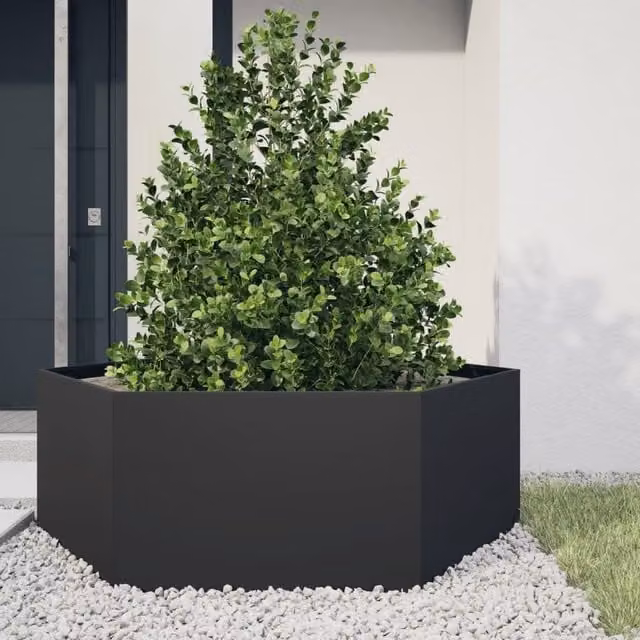 Berkfield Home Garden Black Hexagon Steel Planter W: 138 cm, D: 120 cm, H: 45 cm