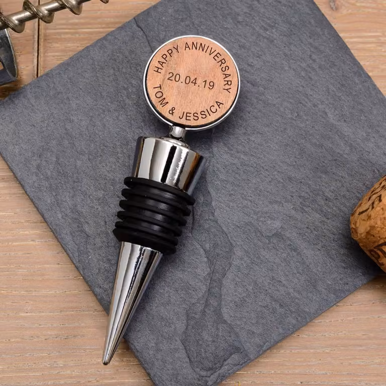 Uniqueful Personalised Silver Cherrywood Round Bottle Stopper