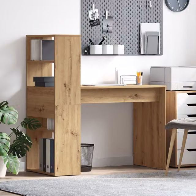 Berkfield Modern Writing Desk in Artisan Oak with Storage, W/D/H: 113 x 54 x 120 cm