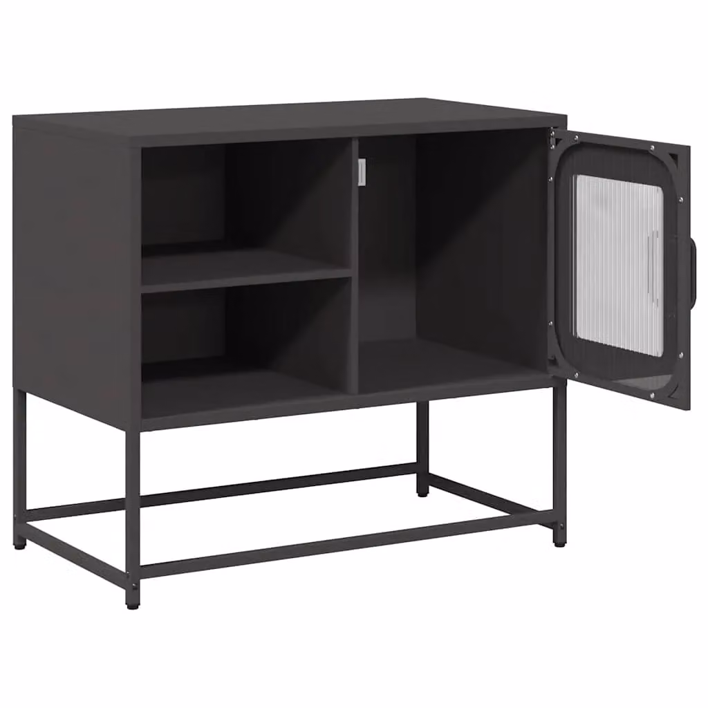 Berkfield Home Industrial Black Metal TV Cabinet with Glass Doors W/D/H: 68 x 39 x 60.5 cm – 4