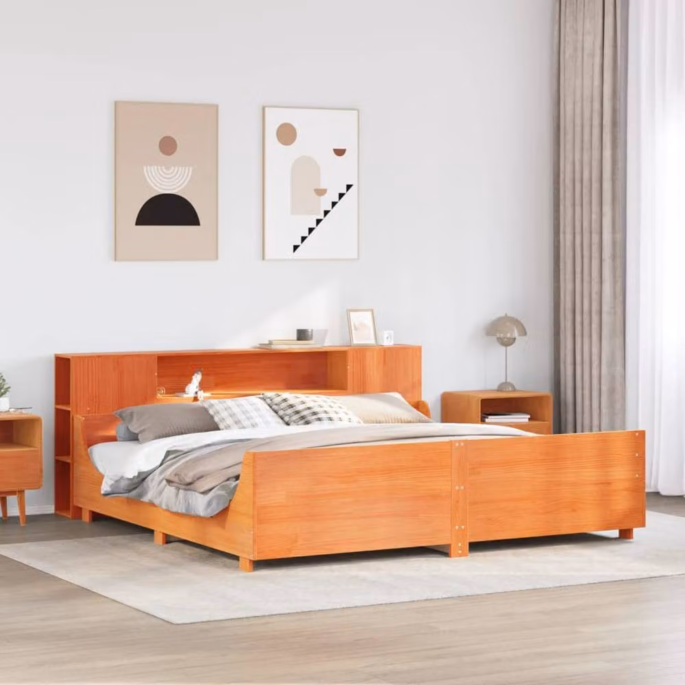 Berkfield Home Solid Wood Pine Bed Frame in Wax Brown, W/D/H: 200 x 200 cm – 2