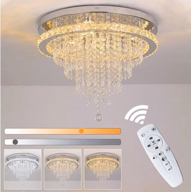 Bath Plus TB+ Silver Round Crystal LED Ceiling Chandelier