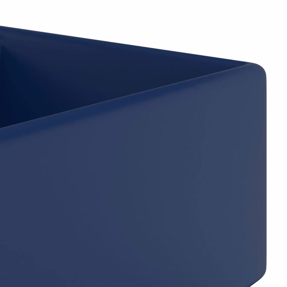 Berkfield Home Luxury Square Ceramic Basin with Overflow in Matt Dark Blue W: 41 cm, D: 41 cm, H: 15 cm – 3