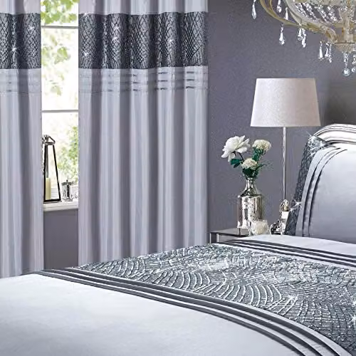 Rapport Home Charleston Grey Polyester Satin Eyelet Curtains, W: 182.88 cm, H: 167.64 cm