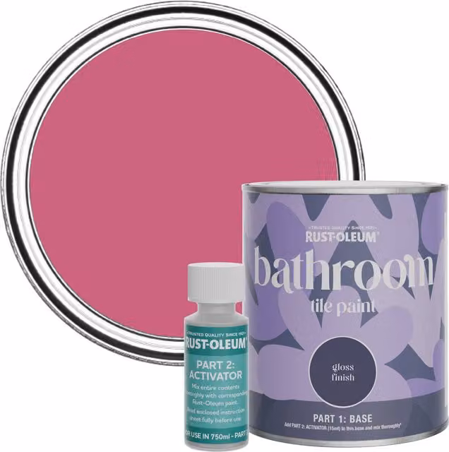Rust-Oleum Bathroom Tile Paint in Gloss Finish, Raspberry Ripple, Pink, 750ml