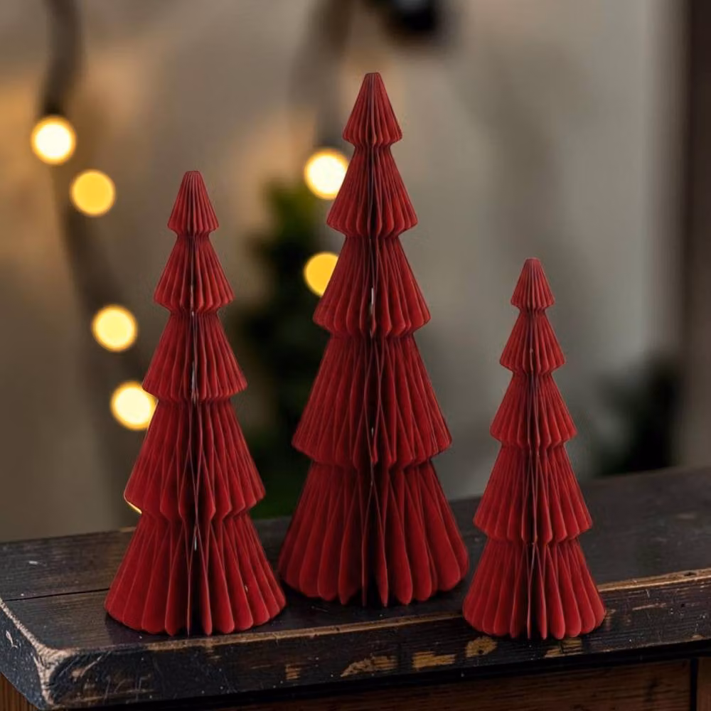 Four Candle Set of 3 Red Standing Christmas Tree Tabletop Figures, Height: 30 cm – 2