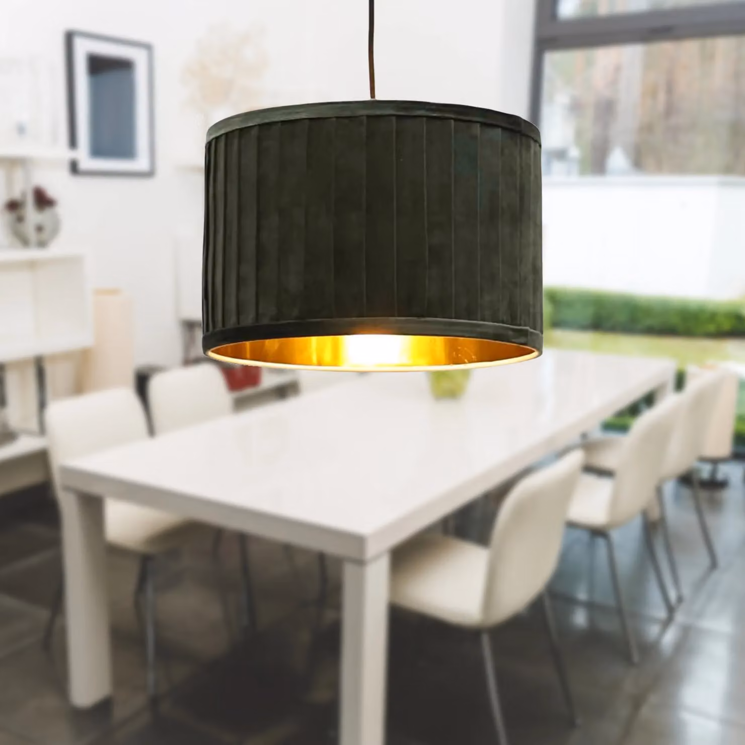 First Choice Lighting Sundance Set of 2 Easy Fit Round Lamp Shades, Green and Gold Pleated, Diameter: 30 cm – 6