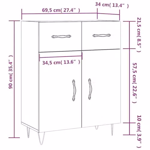 vidaXL Modern Sideboard in Concrete Grey, W: 69.5 cm, D: 34 cm, H: 90 cm – 3