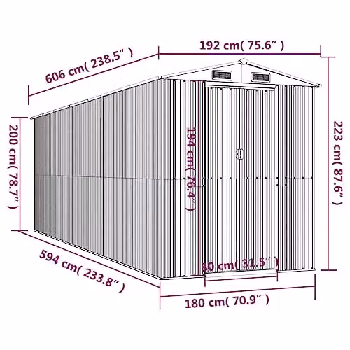 vidaXL Garden Shed in Dark Brown, Galvanised Steel, W/D/H: 606 x 192 x 223 cm – 3
