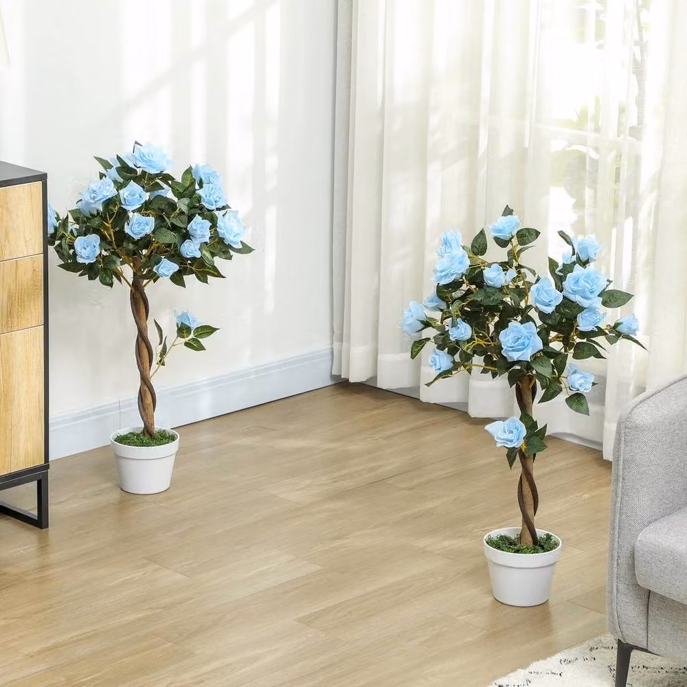 NESTLUNE Set of 2 Blue Artificial Rose Trees – 2