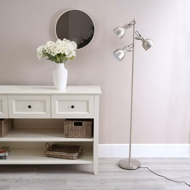 ValueLights Albie 3 Arm Adjustable Spotlight Floor Lamp in Silver Metal