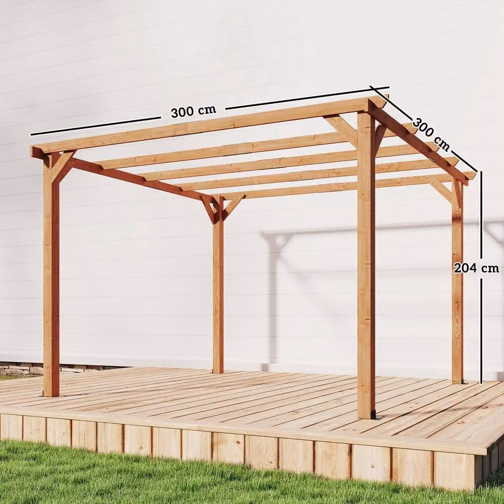 Outsunny Brown Rustic Wooden Garden Pergola Gazebo, W: 300 cm, D: 300 cm, H: 204 cm – 2
