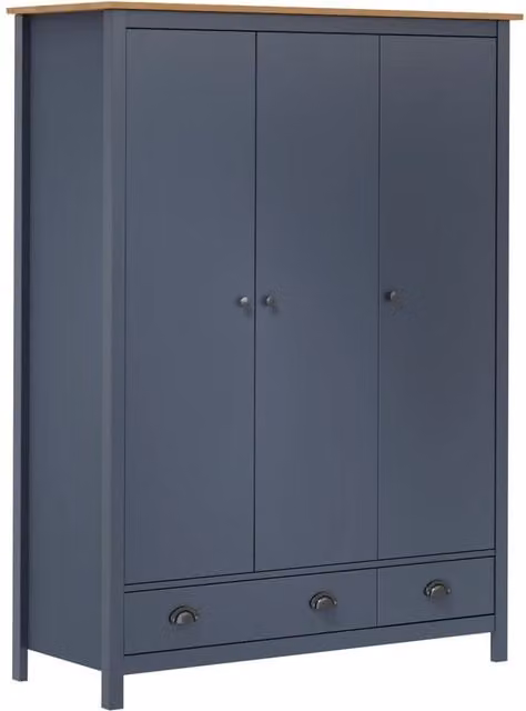Berkfield Home 3-Door Modern Wardrobe in Hill Grey Solid Pine Wood W/D/H: 127 x 50 x 170 cm