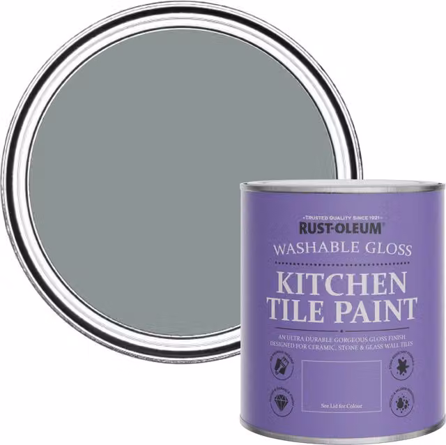 Rust-Oleum Water-Based Kitchen Tile Paint in Gloss Finish, Grey, 0.75 l