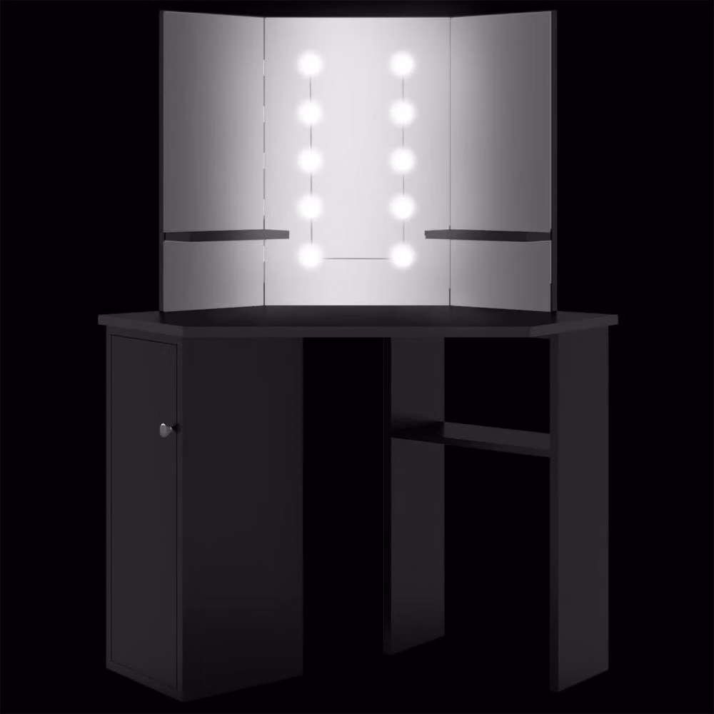 Berkfield Home Beautiful Modern Corner Dressing Table with LED Mirror in Black, W/D/H: 111 x 54 x 141.5 cm – 9
