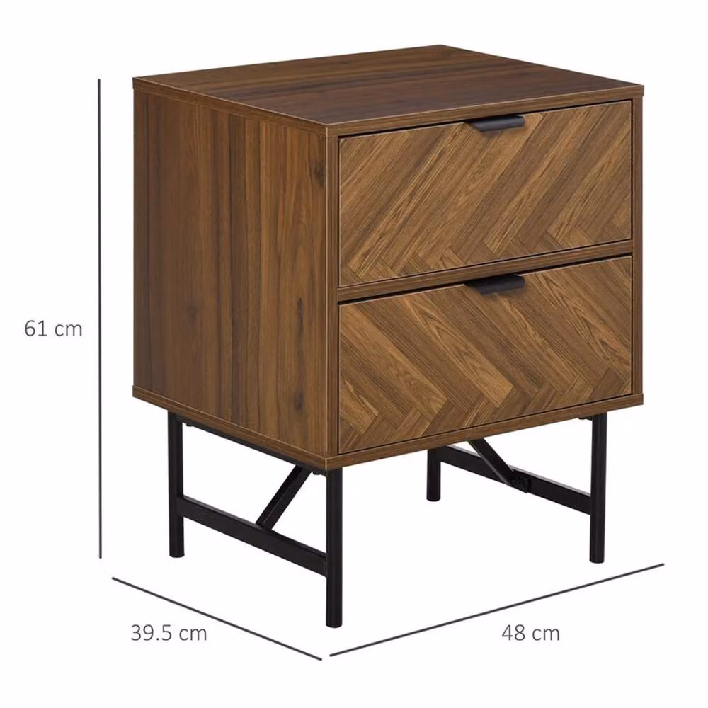 FORGEVIO Vintage Industrial 2 Drawer Bedside Nightstand Storage Cabinet in Brown – 2