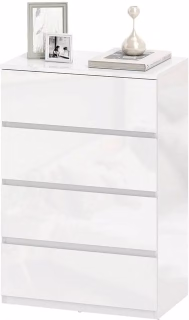 KORVIXA High Gloss Chest of Drawers in White with Soft Close Drawers