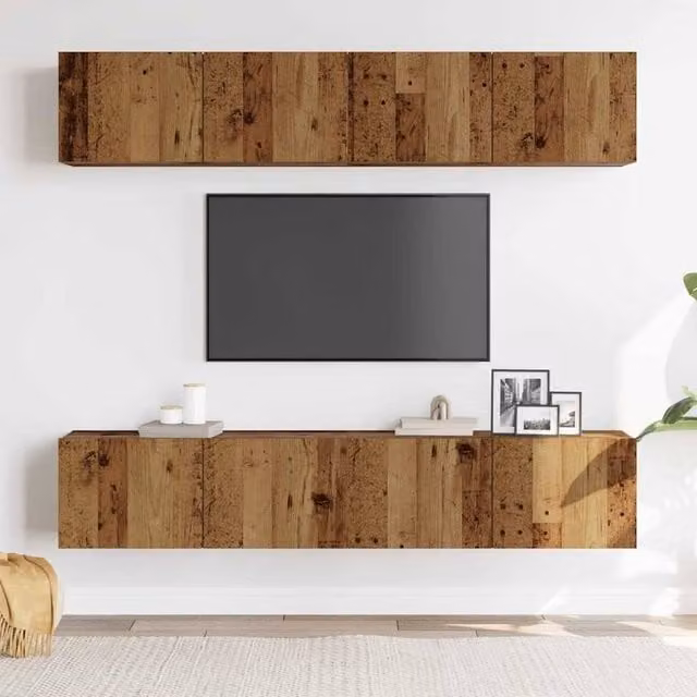 Berkfield Home Set of 4 Wall Mounted TV Cabinets in Brown Old Wood Engineered Wood – 1