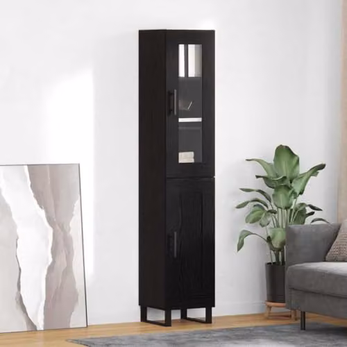 vidaXL Modern Tall Unit in Black with Wood and Metal Finish, W/D/H: 34.5 x 34.0 x 180.0 cm – 2