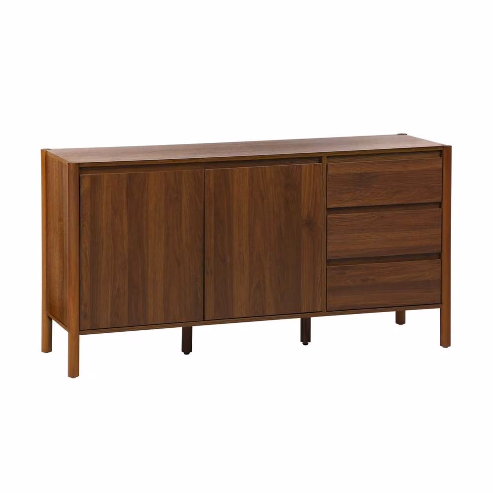 Sweekeek Modern Wood Decor Sideboard with 2 Doors and 3 Drawers in Dark Brown, W: 150 cm – 2