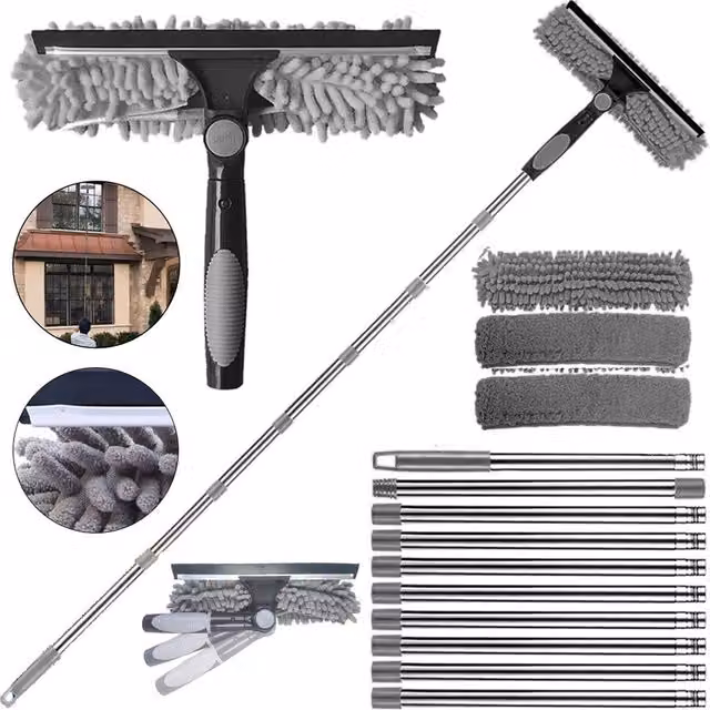 SPETLEK Grey Telescopic Extendable Window Squeegee with Microfibre Head and Scraper