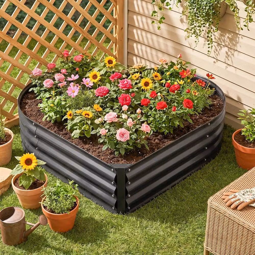 KORVIXA Heart Shaped Galvanised Steel Raised Garden Bed in Black – 4
