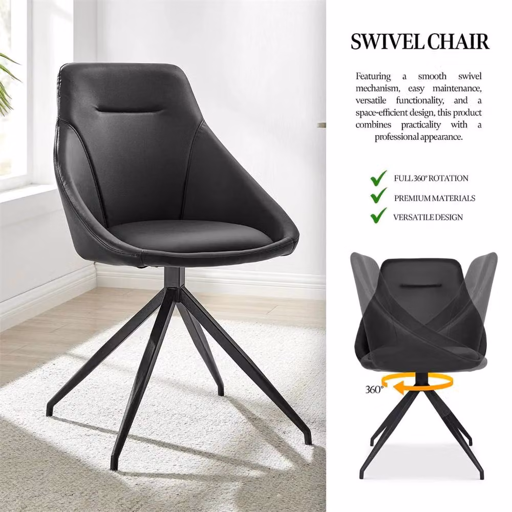 Nordara Modern Office Chair in Black Faux Leather with 360 Degree Swivel – 3