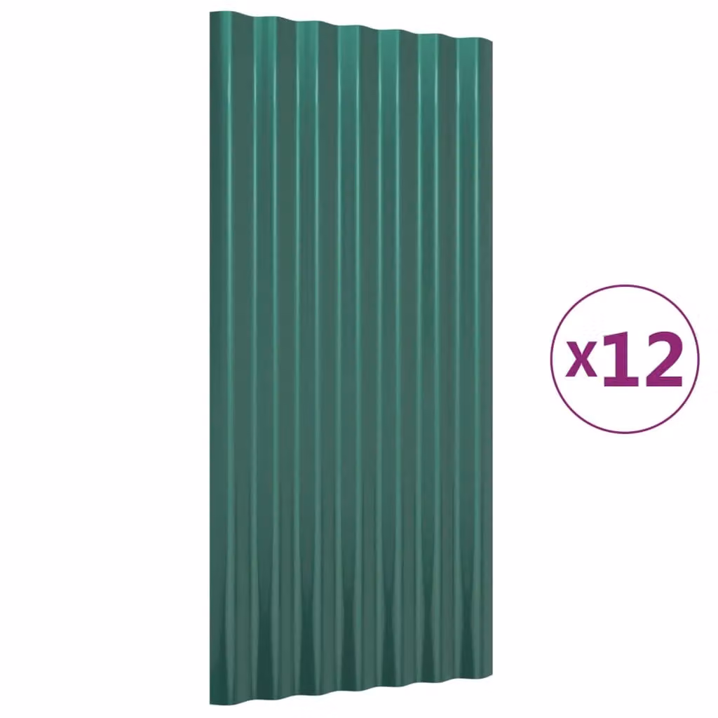 Berkfield Home 12-piece Corrugated Powder-coated Steel Roof Panels, Green, W: 80 cm, H: 36 cm – 2