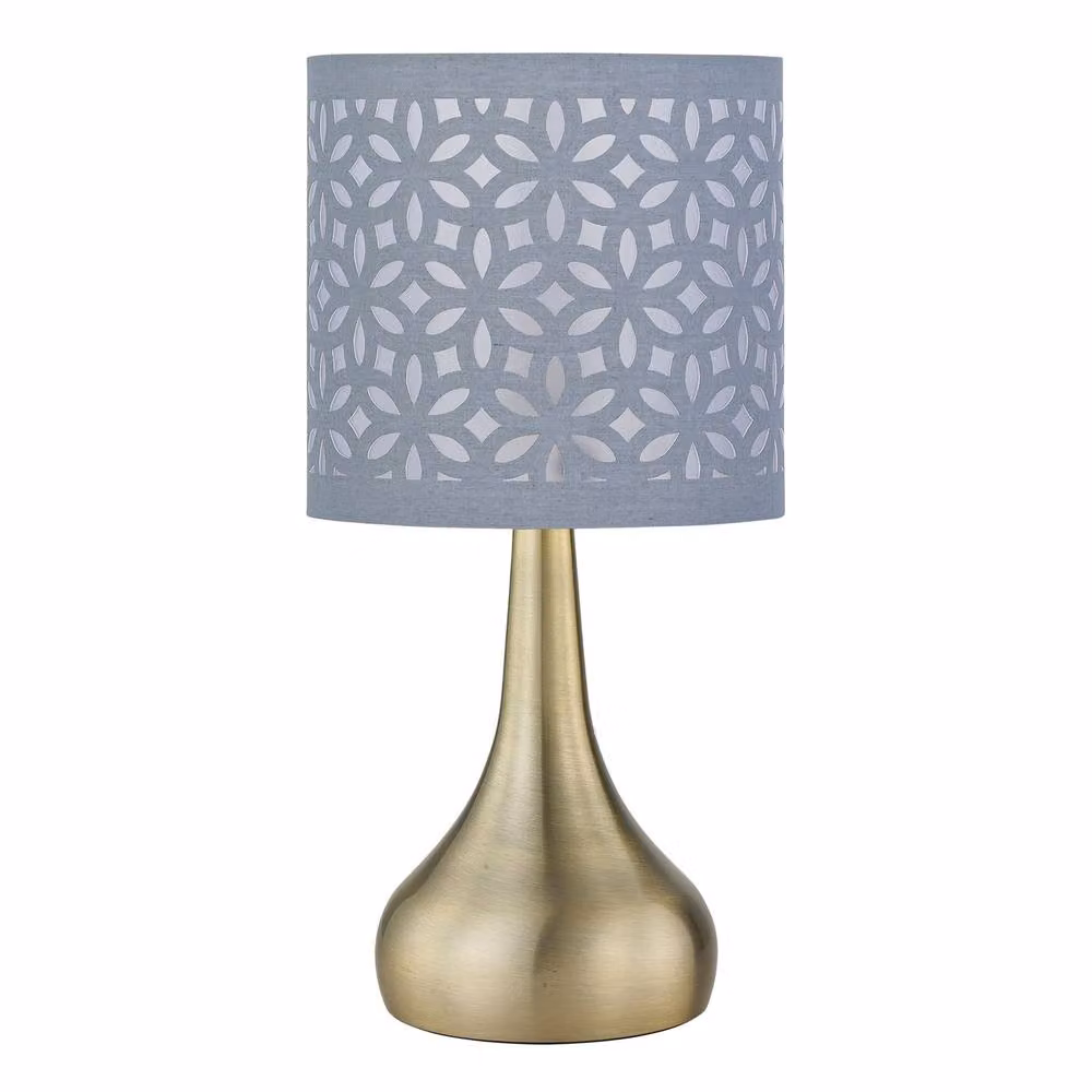 First Choice Lighting Romana Set of 2 Antique Brass Touch Table Lamps with Grey Laser Cut Fabric Shades in Bronze – 2